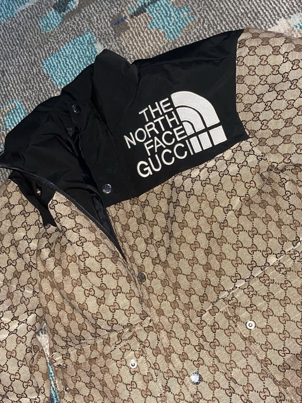 The North Face Brown Monogram Puffer Jacket with Black Yoke - Picture 2 of 6